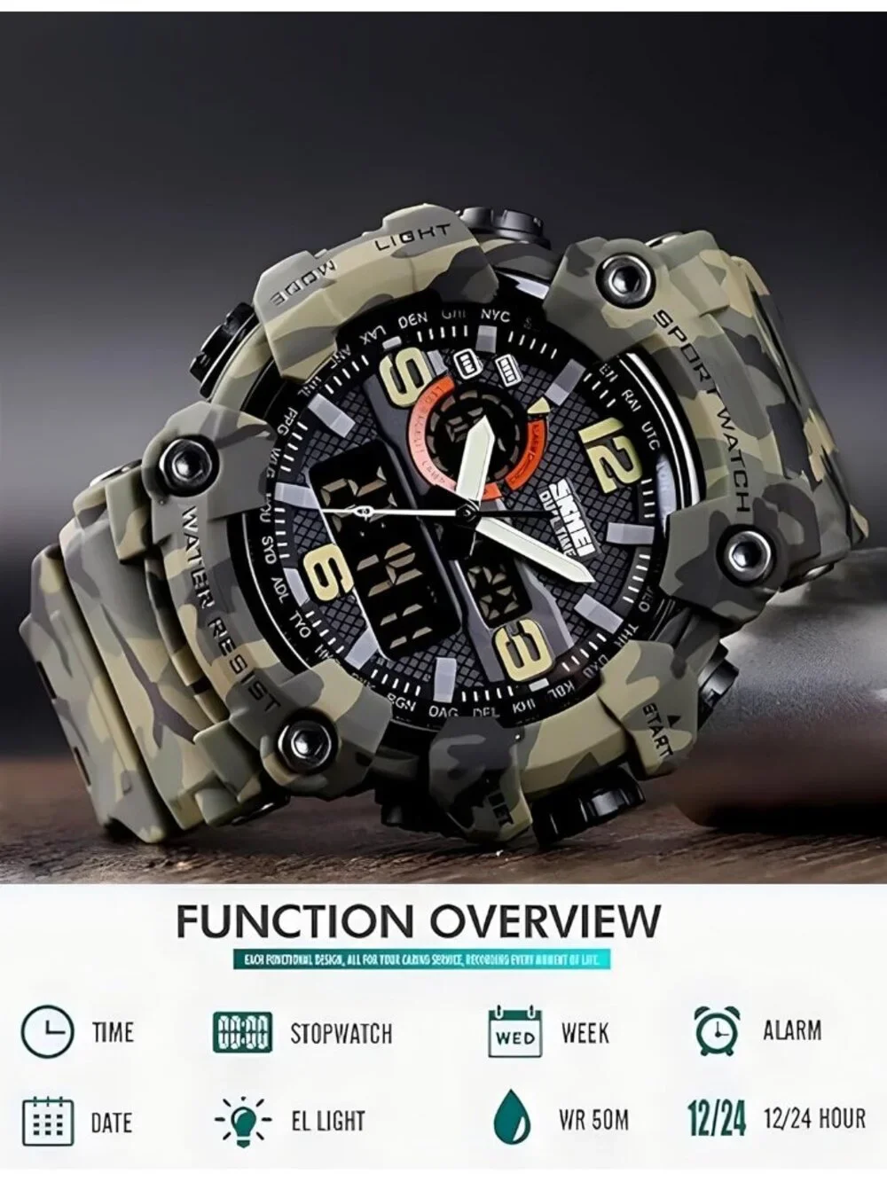 Men's Camouflage&Green Analog Quartz S-Shock Waterproof Sports LED Digital Watch